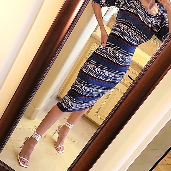 Monroe & Main | Dresses | Monroe Main Red White Blue Print Midi Dress Sz S  | Poshmark